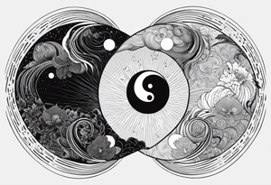 Lo Ying yang formato da carpe in uno sfondo che rappresenta luniverso tattoo idea