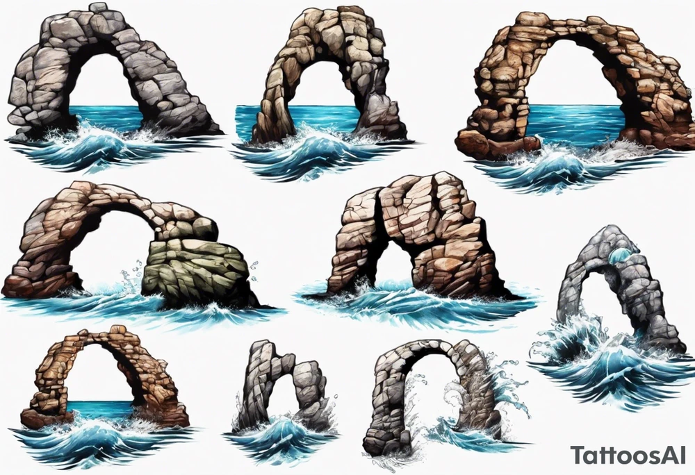 Rock arch coming out of ocean tattoo idea