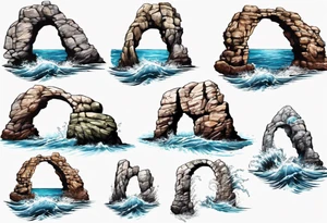 Rock arch coming out of ocean tattoo idea