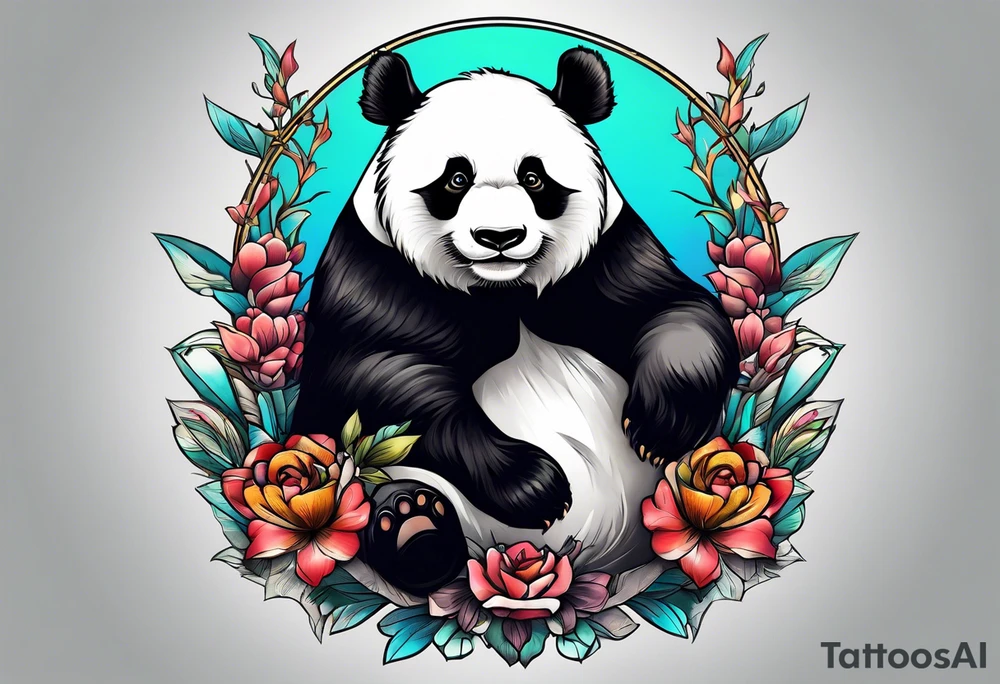 panda riding a panda tattoo idea