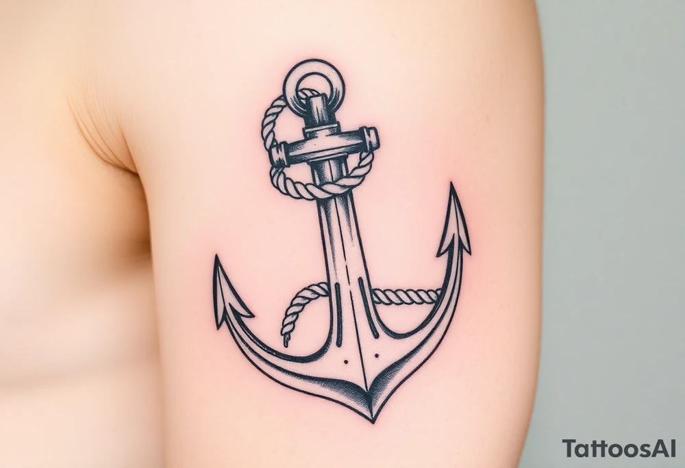weathered anchor wrapped in nautical rope with sea waves tattoo idea