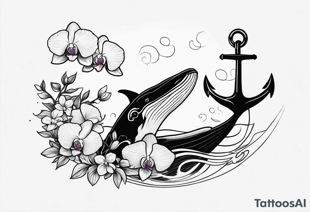 An anchor and orchids and a humpback whale tattoo idea