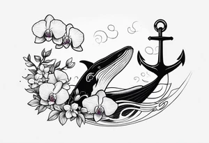 An anchor and orchids and a humpback whale tattoo idea