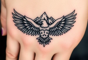 majestic eagle spreading wings against mountain peaks tattoo idea