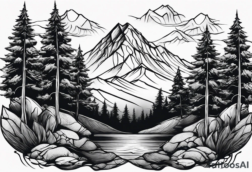 small mountain and trees tattoo idea