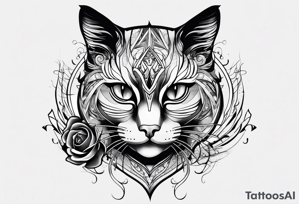 black dark cat vectorized futuristically tattoo idea