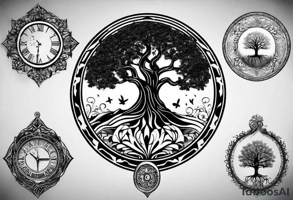 Should be on the arm or hand it can also be around the arm like a circle. The tattoo should be tree of life with thia text: Don't waste your time looking back, you're not going that way. tattoo idea
