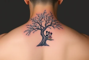 Cherry blossom tree wirh disney characters coming out tattoo idea
