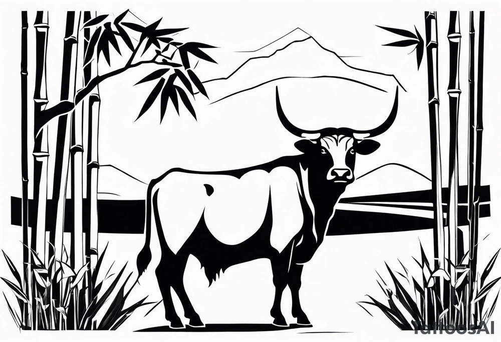 vietnamese ox in a bamboo field tattoo idea