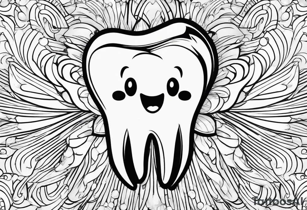 a simple outline of a tooth, white and shiny, cartoon style tattoo idea
