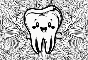 a simple outline of a tooth, white and shiny, cartoon style tattoo idea