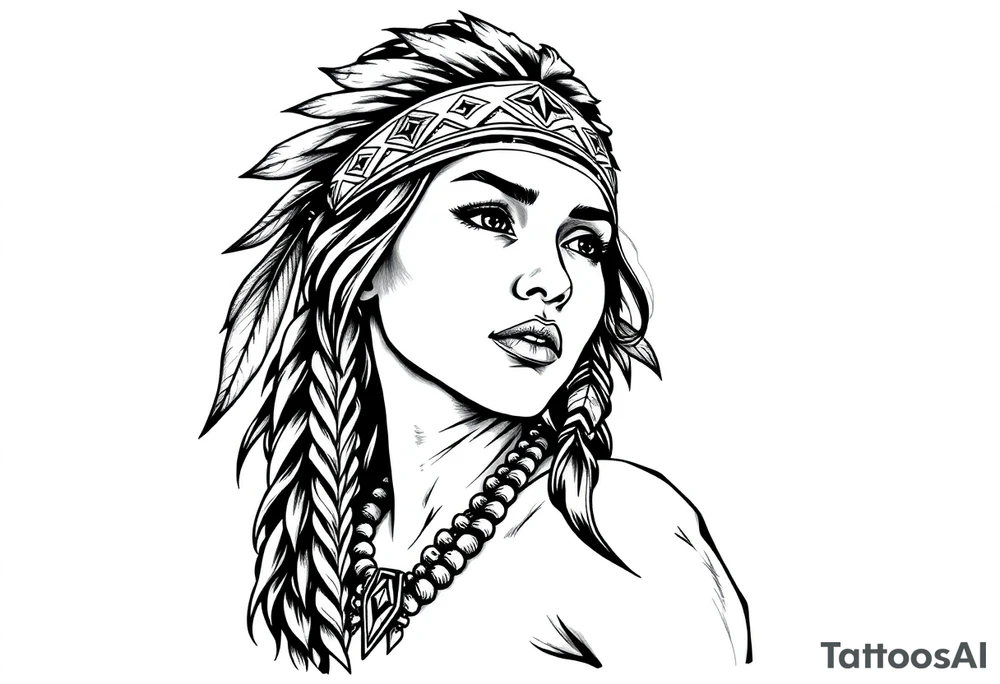 Female Native American with headband side pose tattoo idea Female Native American with headband side pose tattoo idea