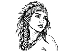 Female Native American with headband side pose tattoo idea