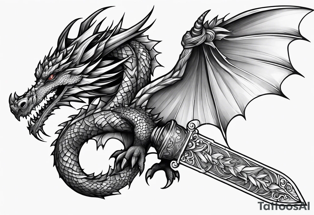 dragon wraps around dagger tattoo idea