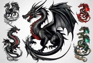 Full body black dragon wrapping around arm tattoo idea