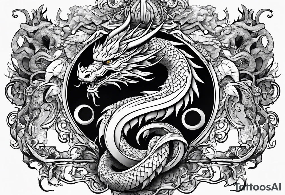 caduceus replace snakes with eastern dragons tattoo idea