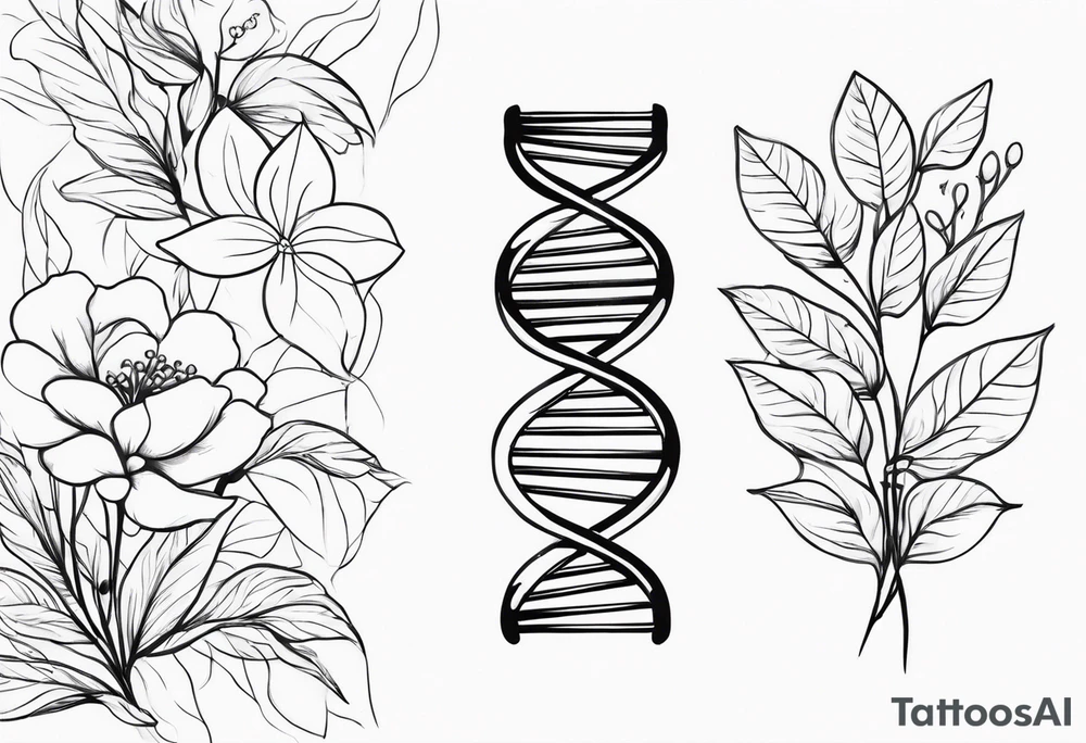simple minimalist dna with floral elements tattoo idea