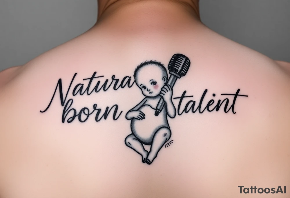 natural born talent written with a unborn child holding a microphone tattoo idea