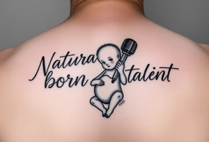 natural born talent written with a unborn child holding a microphone tattoo idea