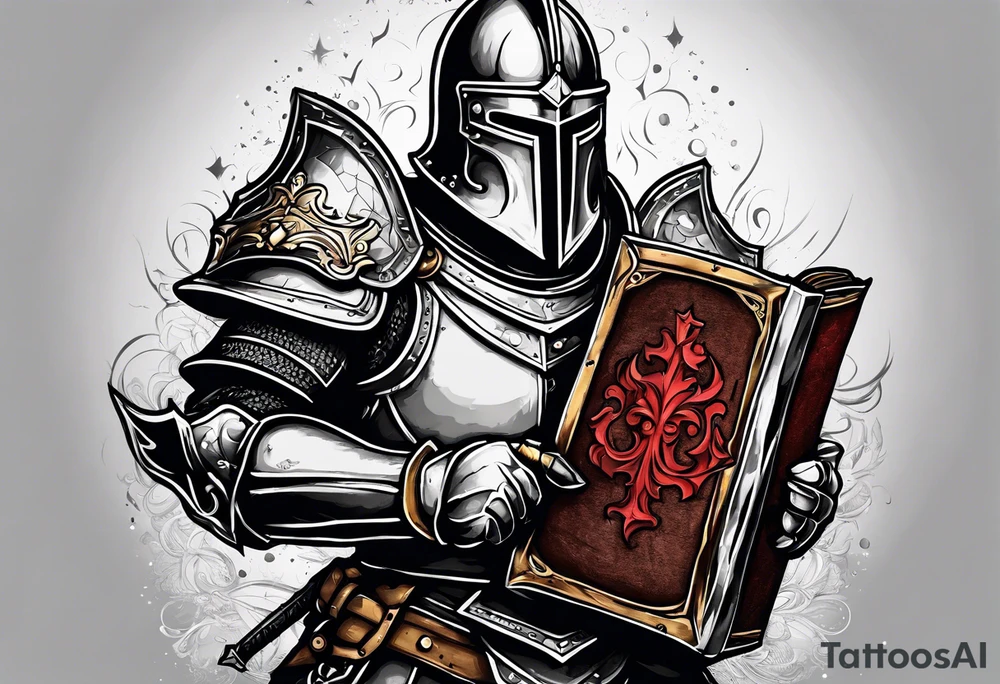 a knight holding the bible as a shield tattoo idea
