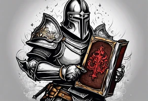 a knight holding the bible as a shield tattoo idea