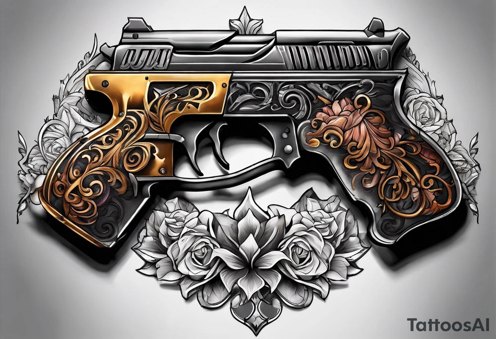 The letters AR with pistols on each side tattoo idea