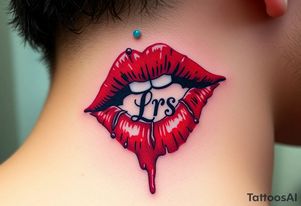 Stain from lipstick kiss with initial lowercase lrs tattoo idea