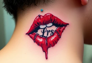 Stain from lipstick kiss with initial lowercase lrs tattoo idea