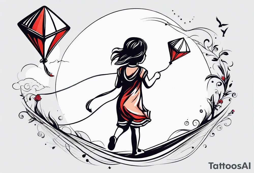 back image of a little girl flying a kite tattoo idea