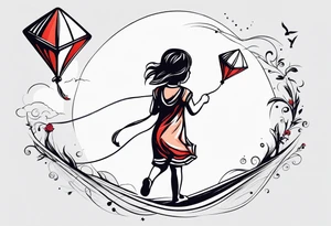 back image of a little girl flying a kite tattoo idea