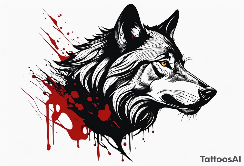 black wolf with blood in mouth tattoo idea