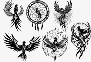 Phoenix flying firey dream catcher tattoo idea