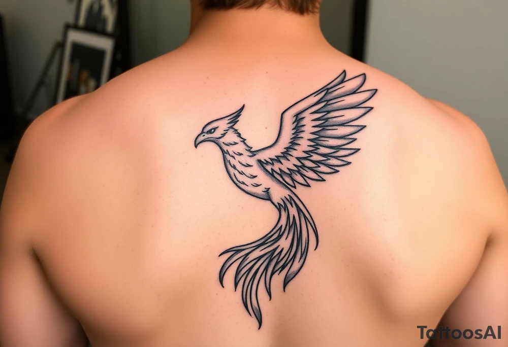 magnificent phoenix rising from golden flames with trailing embers tattoo idea