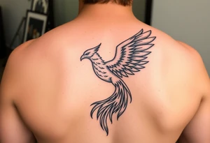 magnificent phoenix rising from golden flames with trailing embers tattoo idea