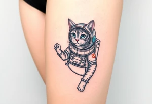 Cat with astronaut suit in outer space tattoo idea