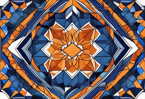 a square-shaped mosaic piece that is made of dark blue and orange. Do not mix the colors, each piece of mosaic should contain one color. It should not have too many pieces within. tattoo idea