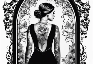 Someone in front of a standing big mirror tattoo idea