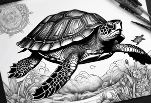 a turtle design with the name 'Magali' in it in old englisch tattoo idea