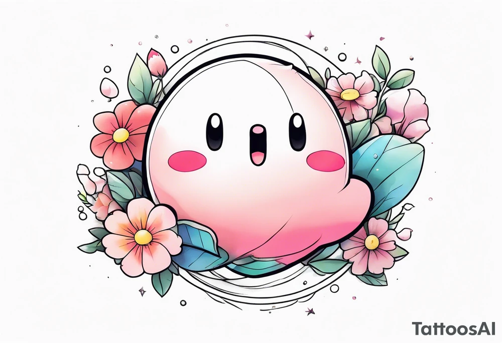 floating Kirby surrounded by flowers in a crystal tattoo idea