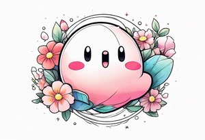 floating Kirby surrounded by flowers in a crystal tattoo idea