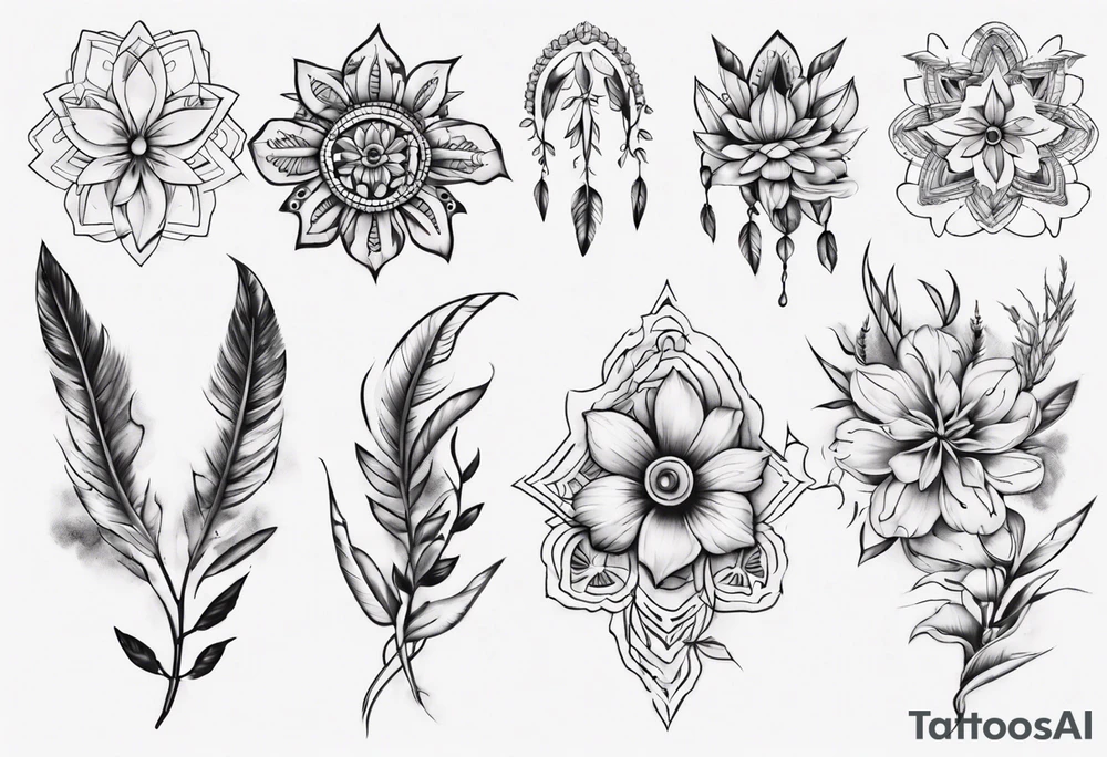 indigenous flowers thigh piece tattoo idea
