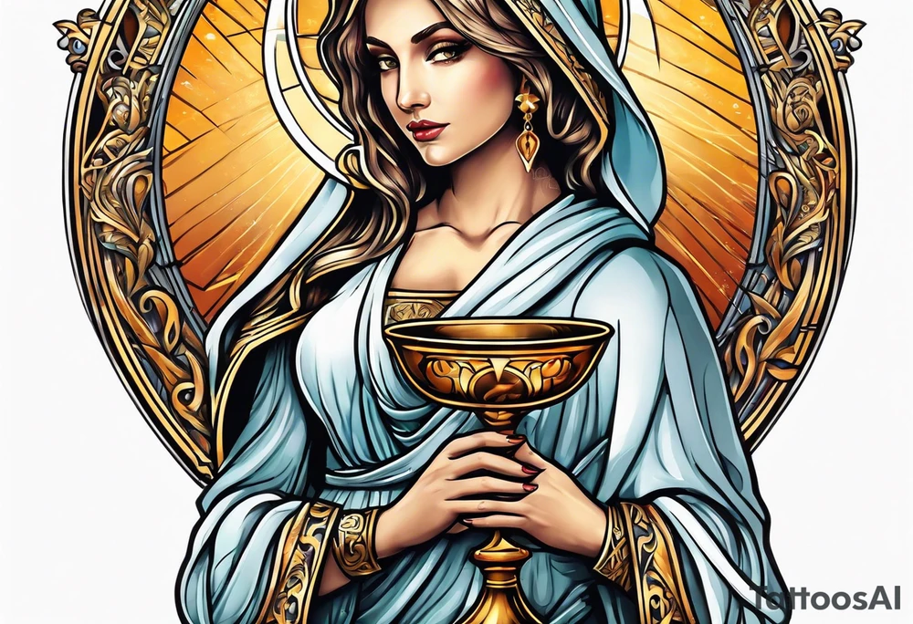 Female saint holding a chalice tattoo idea