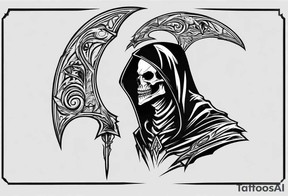 side view, hooded reaper upper body, no skull tattoo idea
