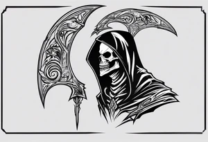 side view, hooded reaper upper body, no skull tattoo idea