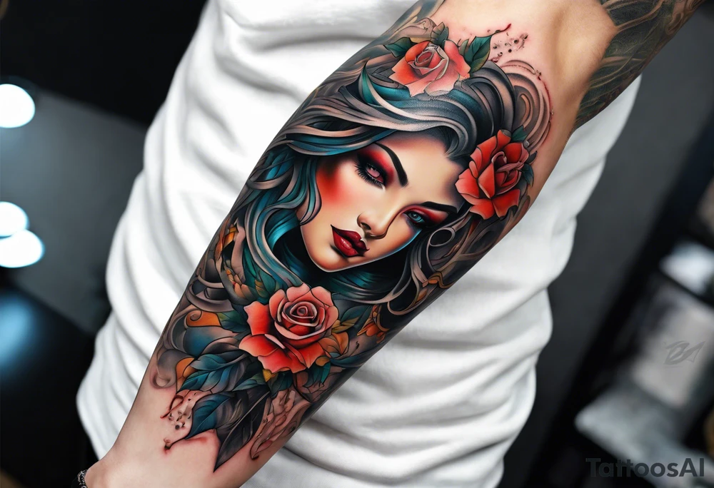 Cohesive sleeve with elements from literature tattoo idea