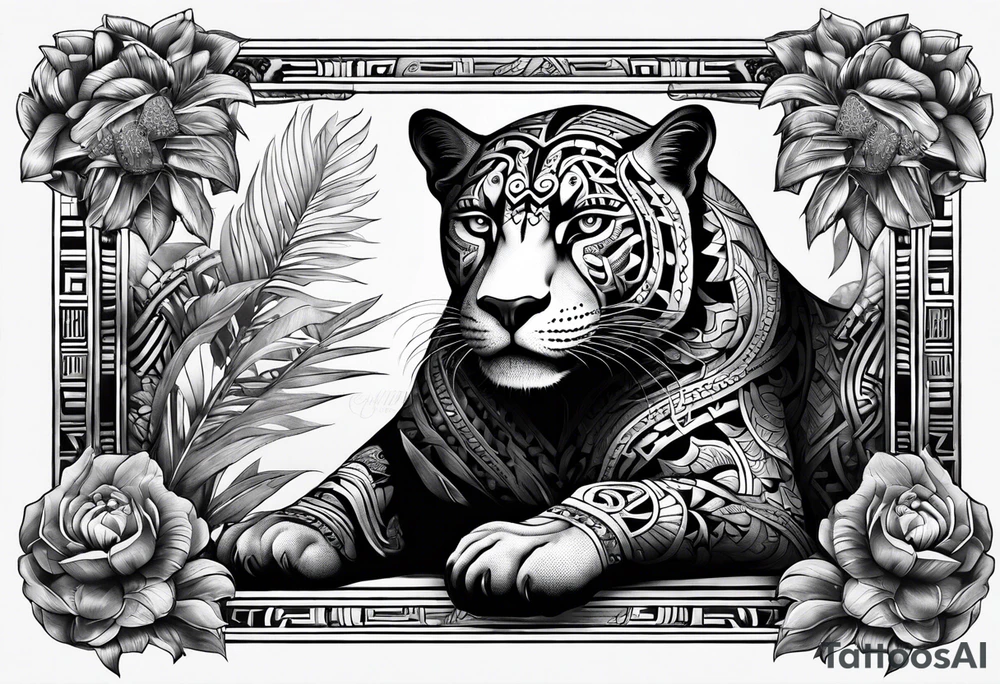 aztec black jaguar sitting tattoo idea