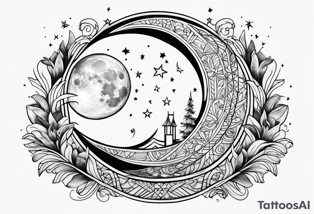 Moon with a shooting star tattoo idea