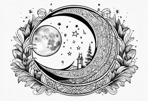 Moon with a shooting star tattoo idea