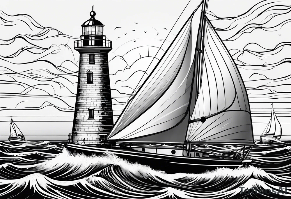 sailboat sail in the shape of a maritime lighthouse. tattoo idea