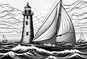 sailboat sail in the shape of a maritime lighthouse. tattoo idea
